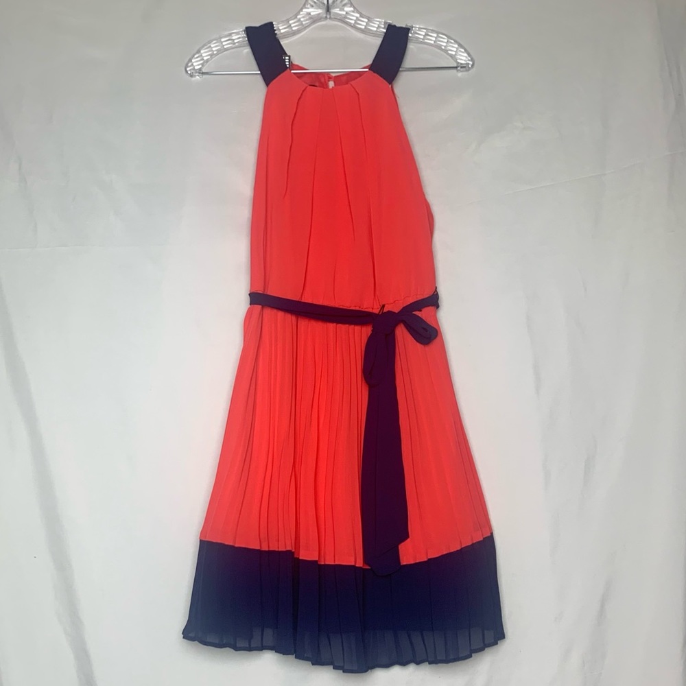 BCX Pink and Blue pleated sleeveless dress